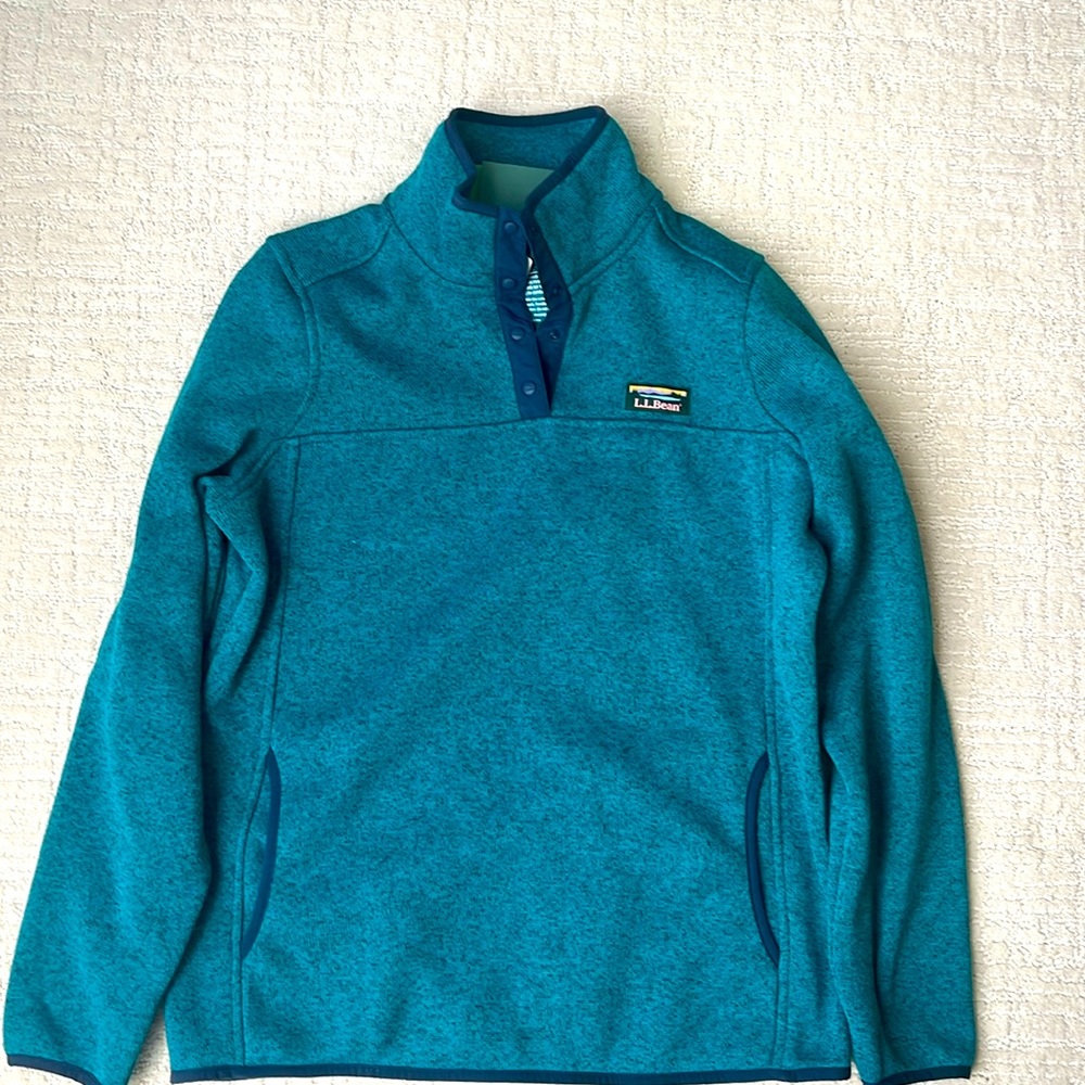 LL Bean Women's Fleece Pullover Sweater Size Medium Color Teal Blue NWT